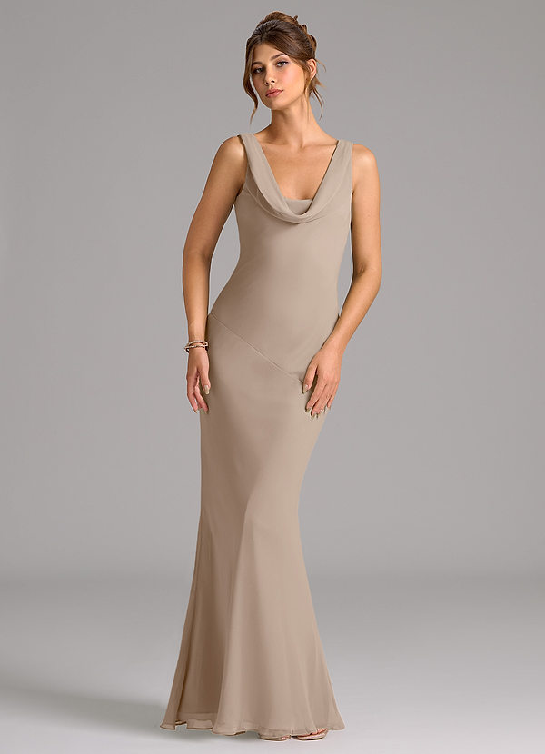 Azazie Rylina Bridesmaid Dresses Taupe Mermaid Pleated Chiffon Dress image1