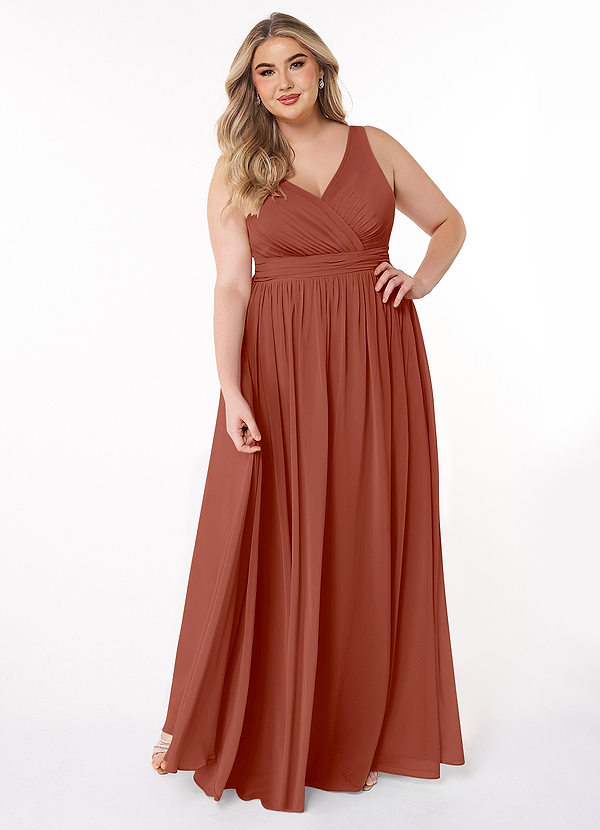 Azazie Kora Bridesmaid Dresses Auburn A-Line Pleated Chiffon Dress image1