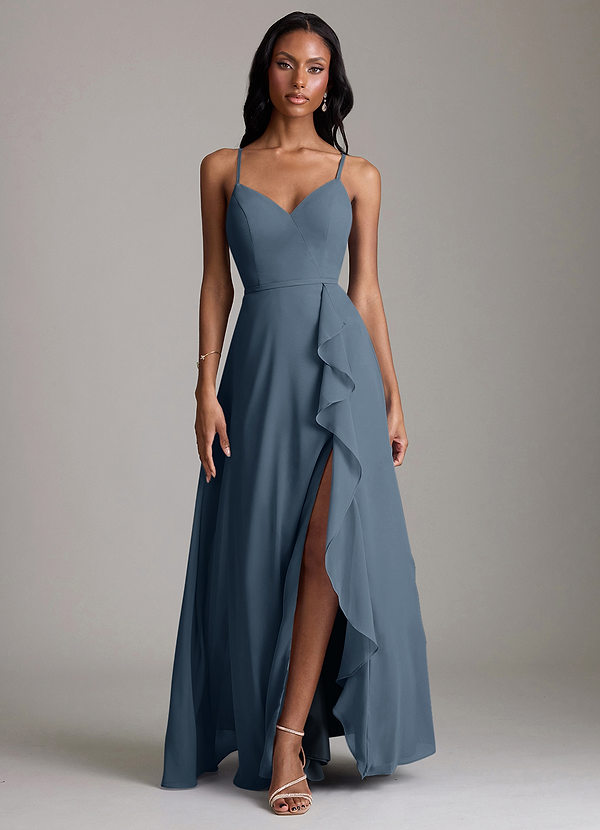 Azazie Naeem Bridesmaid Dresses Neptune A-Line V-Neck Ruffle Chiffon Dress image1