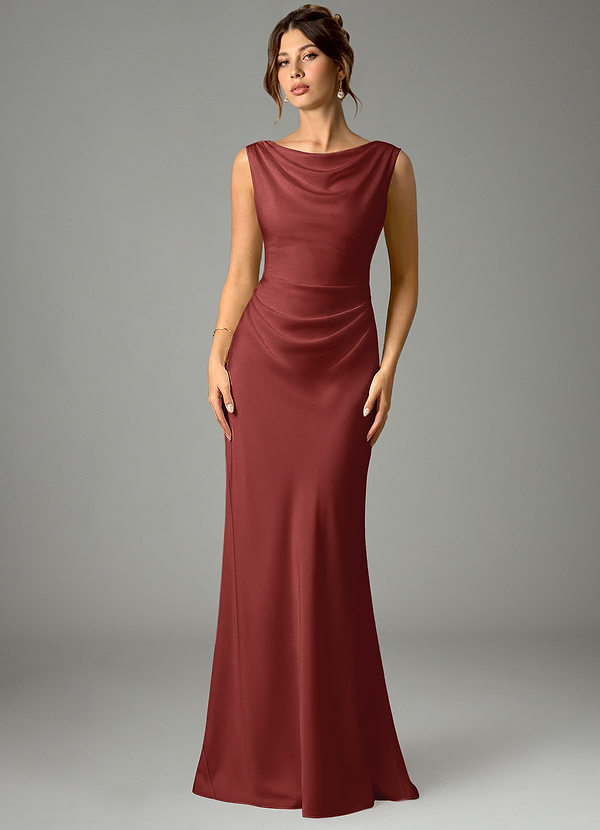 Azazie Kieryn Robes de demoiselle d'honneur Robe Sirène en Satin extensible Plissé Terracotta image1