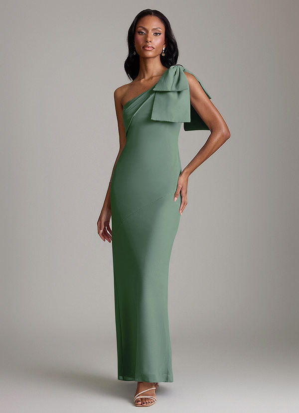Azazie Yuanna Bridesmaid Dresses Eucalyptus Mermaid One Shoulder Chiffon Dress image1