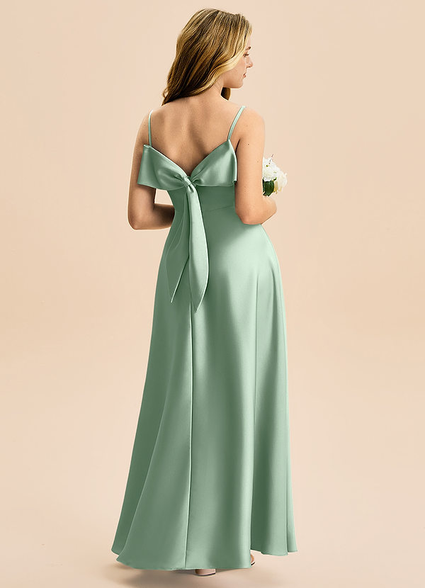 Azazie Isolde Junior Jurk van Stretch Satijn met A-Lijn Geplooid Agave image1