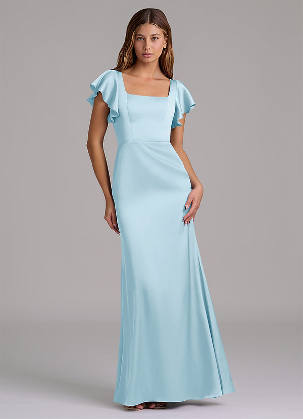 Azazie Elkie Bridesmaid Dresses Sky Blue Mermaid Square Neckline Stretch Satin Dress image1