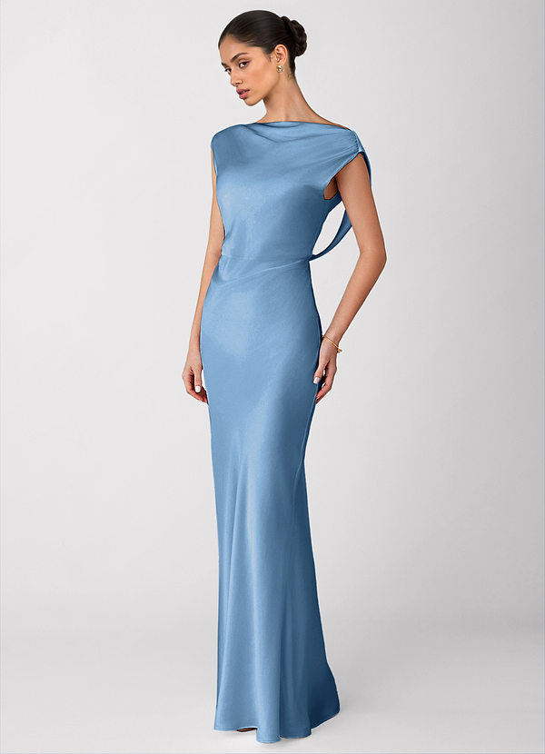 Liora Steel Blue Luminous Satin Maxi Dress image1