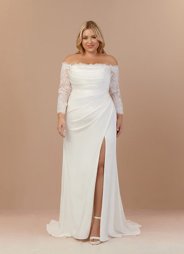Azazie Onyx Wedding Dresses Diamond White Mermaid Sequins Crepe Back Satin Dress image1