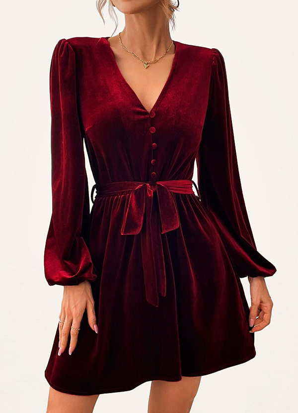 front Tazlina Bordeaux Mini robe en velours à manches longues