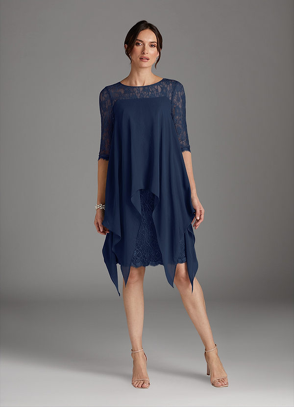 Azazie Flo Mother of the Brides Dresses Dark Navy A-Line Lace Chiffon Dress image1