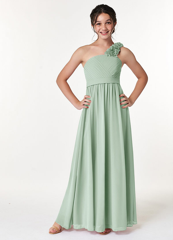 Azazie Flower Junior Agave A-Line Pleated Chiffon Dress image1
