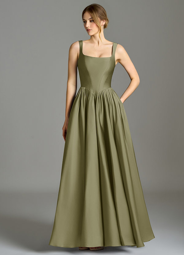 Azazie Verina Bridesmaid Dresses Pistachio A-Line Pleated Stretch Satin Dress image1