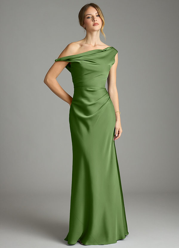 Emerson Bridesmaid Dresses Basil Mermaid Off the Shoulder Stretch Satin Dress image1