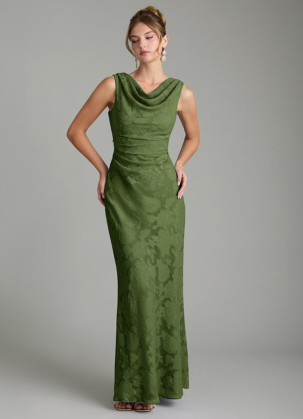 Azazie Kieryn Bridesmaid Dresses Olive Mermaid Pleated Floral Burnout Dress image1