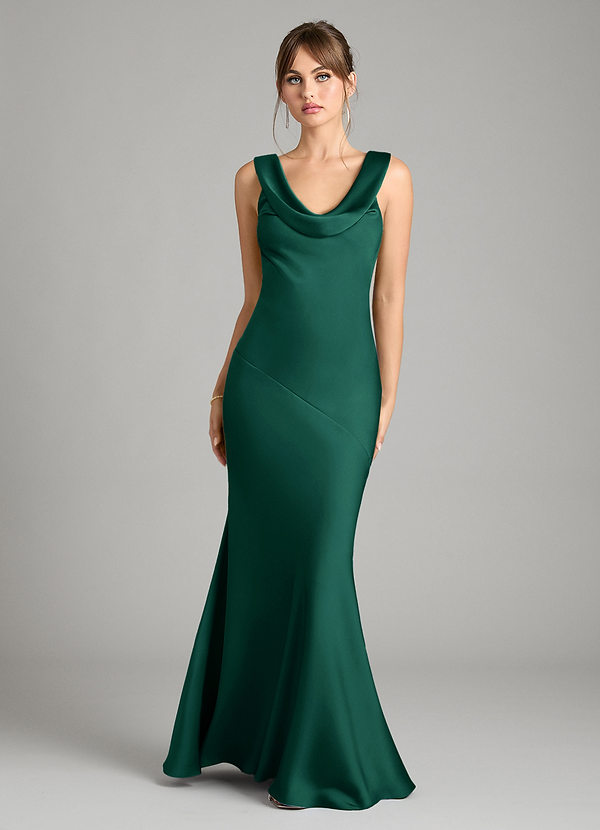 Azazie Rylina Bridesmaid Dresses Emerald Mermaid Stretch Satin Dress image1
