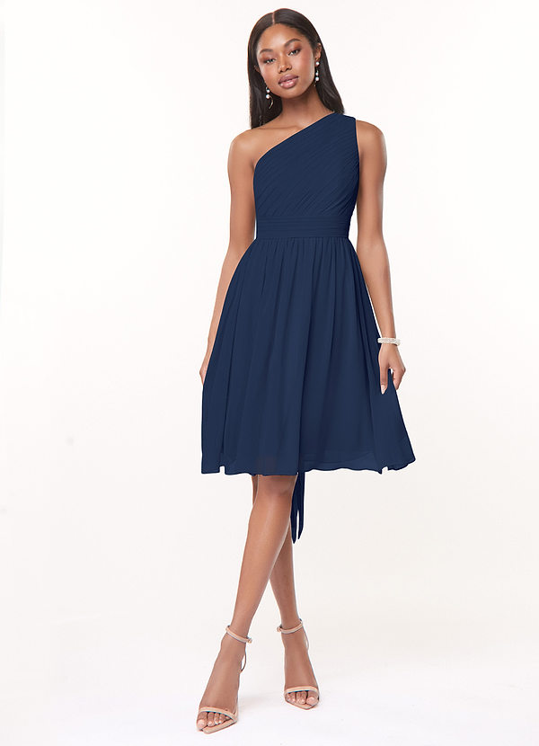 Azazie Katrina Bridesmaid Dresses Dark Navy A-Line One Shoulder Chiffon Dress image1