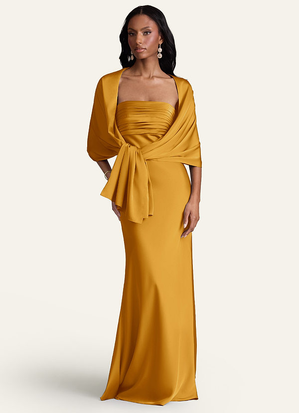 front Azazie Matching Color Aleena Stretch Satin Shawl