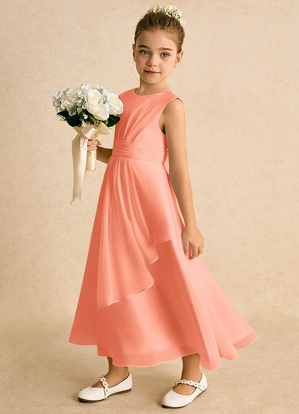 Azazie Edelweiss Vestidos de Niña de Flores Vestido de Atardecer de Gasa de Corte En A con Plisado image1