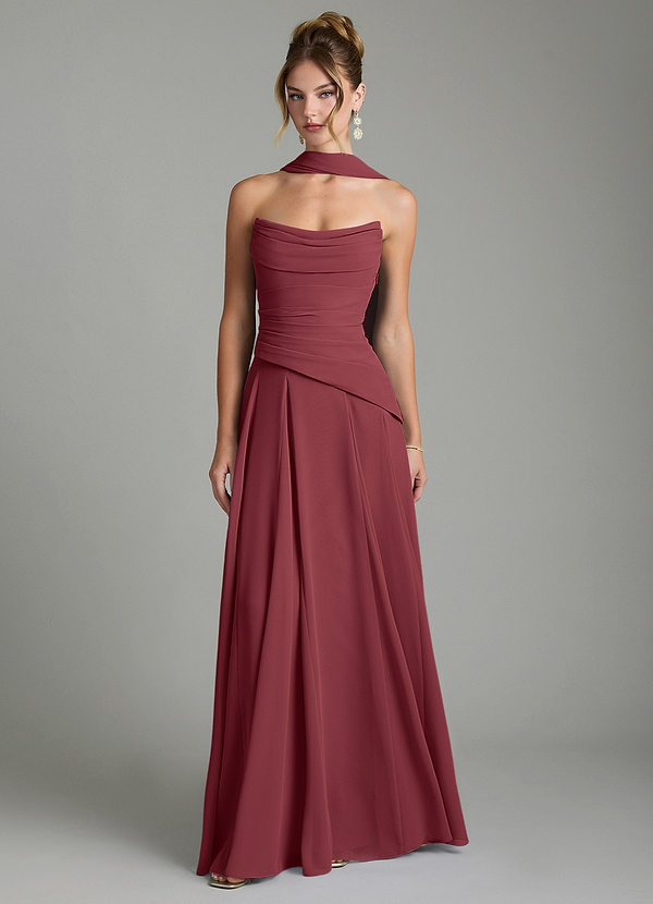 Azazie Gabriela Brautjungfernkleider Eine Linie Korsett Chiffon Kleid Merlot image1