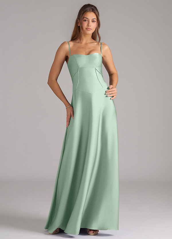 Azazie Valentine Suknie dla druhen Linia A Gorset Satyna elastyczna Do ziemi Sukienka image1