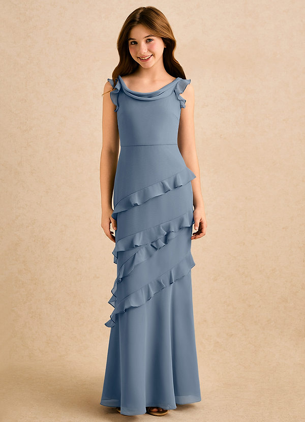 Azazie Aria Girls Formal Sukienki dla dziewczynek sypiących kwiaty Syrena Marszczony Szyfon Długość podłogi Sukienka image1