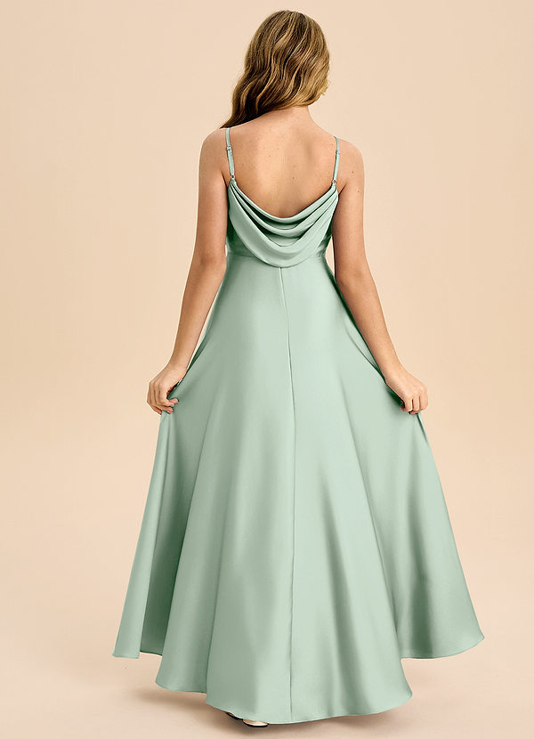 Azazie Bug Junior A-Line Plisseret Stræk satin Gulv-længde Junior brudepige Kjole image1