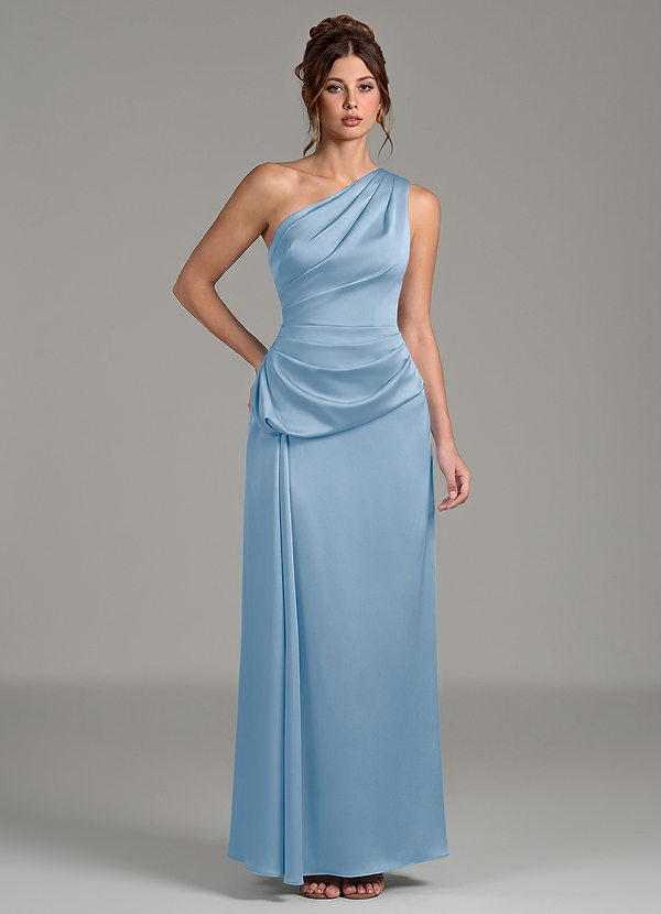 Azazie Zahira Brudtärneklänningar Klänning av Tubklänning i Stretch Satin One-shoulder Puderblå image1