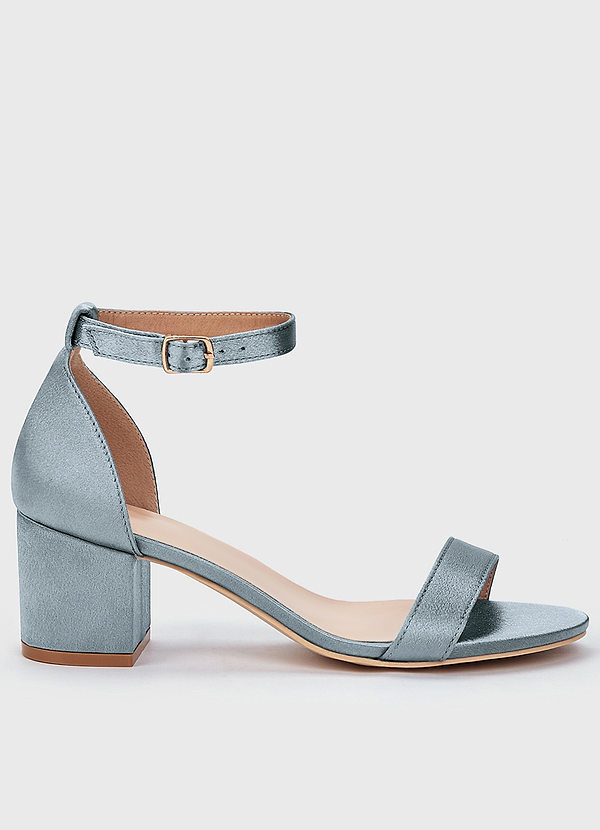 front Matching Color Metallic Satin One Strap Buckle Block Heel Sandals