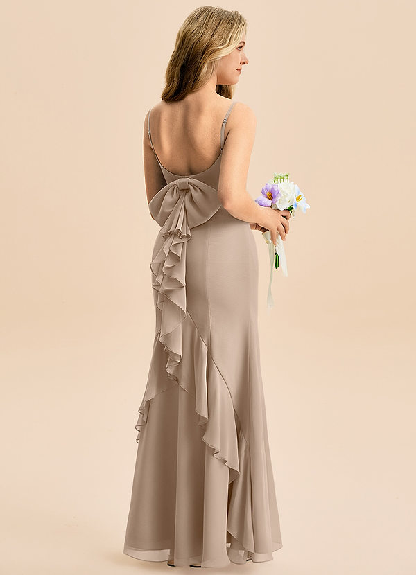 Azazie Lioren Junior Meerjungfrau-Linie Schleifen Chiffon Kleid Taupe image1