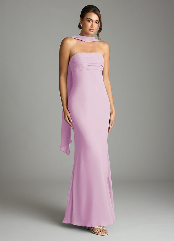 Azazie Saylor Brudtärneklänningar Klä av Sjöjungfru i Chiffong Axelbandslös Godisrosa image1