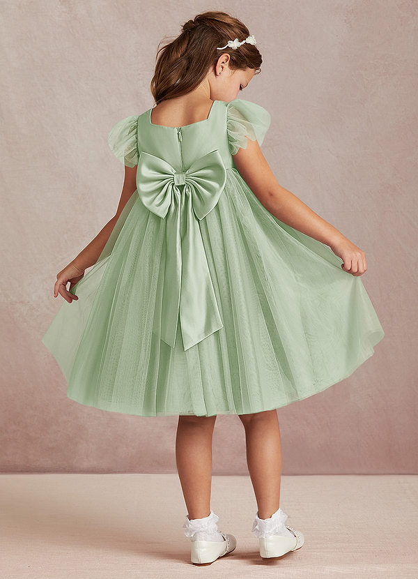 Azazie Kalio Robes de Fillette d'Honneur Robe Trapèze en Tulle avec manches Vert Sauge image1