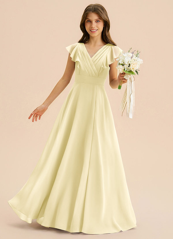 Azazie Anysa Junior Robe Trapèze en Mousseline de soie Rayé Sorbet Citron image1