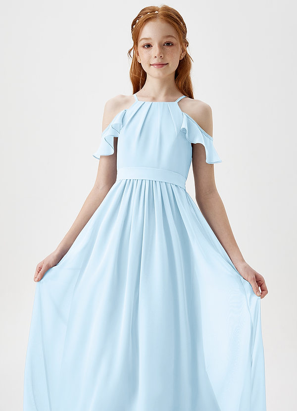 Azazie Chaya Junior Sky Blue A-Line Off the Shoulder Chiffon Dress image1