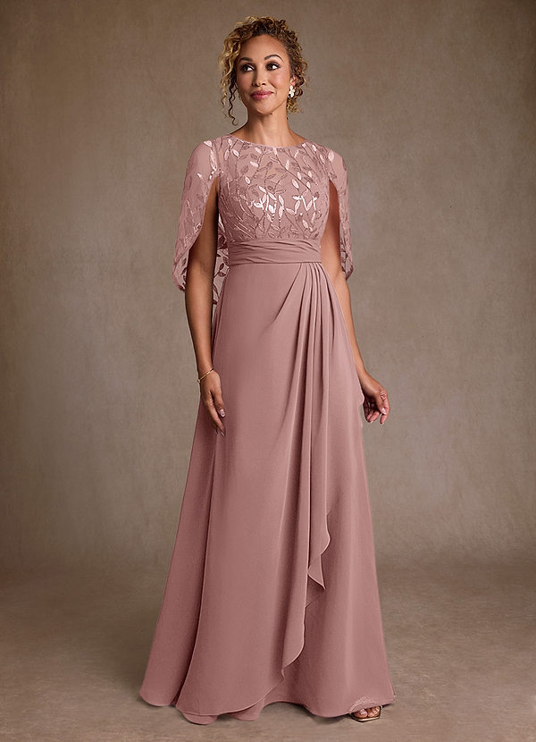 Azazie Beckley Vestidos de Madre de la Novia Vestido de Rosa Polvorienta de Gasa de Corte en A con Encaje image1