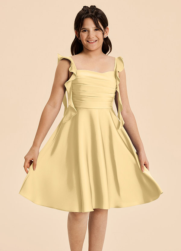 Azazie Kira Junior Vestido Butter de Satén Elástico de Corte en A con Drapeado image1