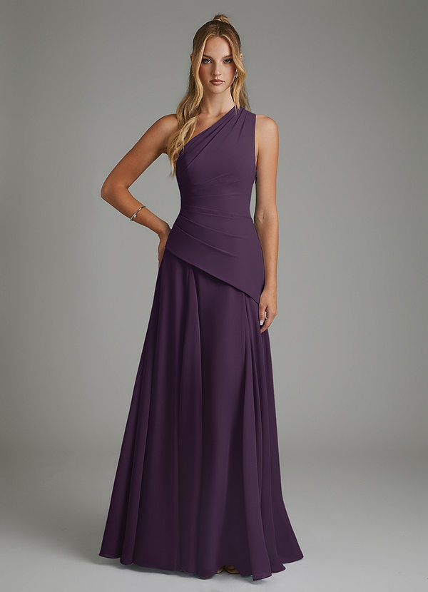Azazie Holly Bridesmaid Dresses Plum A-Line Corset Chiffon Dress image1
