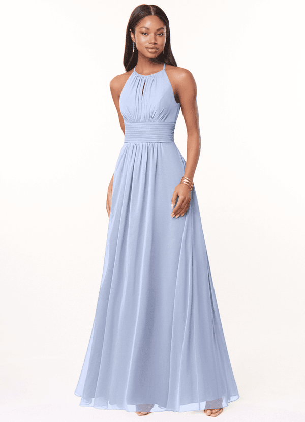 Azazie Bonnie Brautjungfernkleider A-Linie Schlüsselloch Gerüscht Chiffon Kleid Eis image1