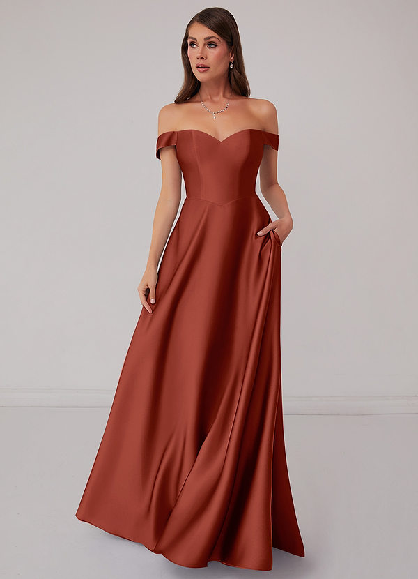 Off the Shoulder Long Tulle Gown with Sweetheart Neck Terracotta Plus Size