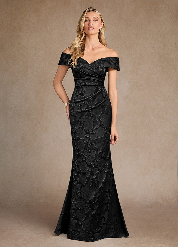 Azazie Canton Moeder van de Bruid Jurken Zeemeermin Jurk van Bloemen Burn-out Off the Shoulder Zwart image1