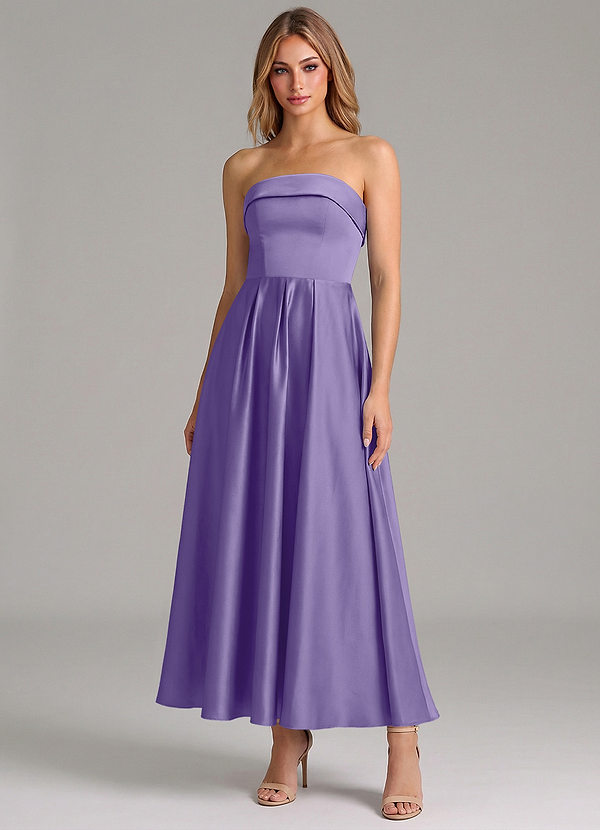 Azazie Lucienne Bridesmaid Dresses Tahiti A-Line Pleated Stretch Satin Dress image1