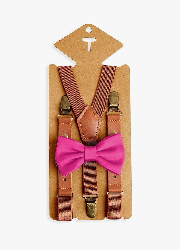 front Boy's Matching Matte Satin Pre-Tied Bow Tie & Suspenders Set