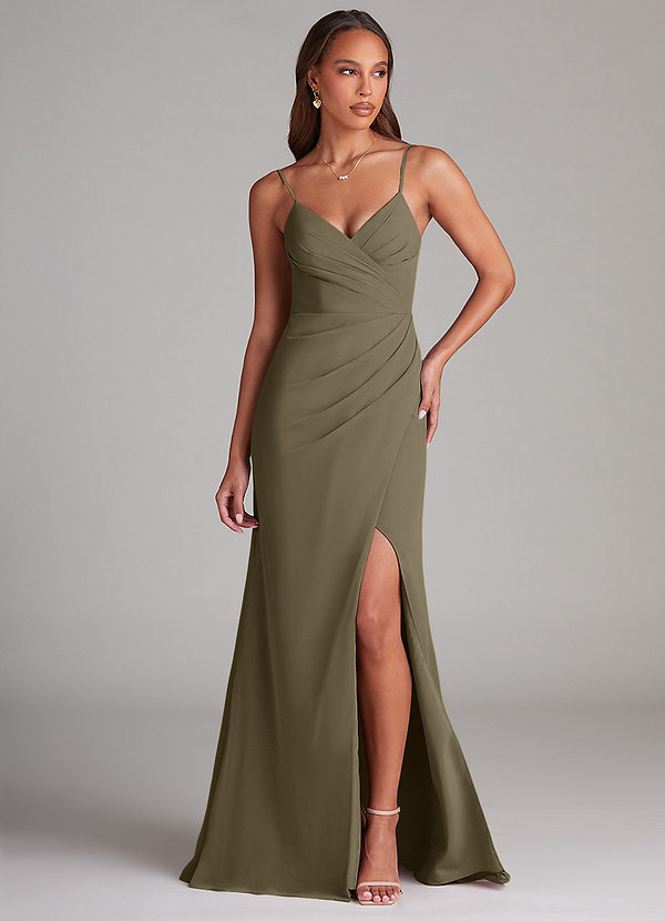 Azazie Maci Vestidos Dama de Honor Vestido de Verde Sauce de Gasa de Corte Recto con Plisado image1