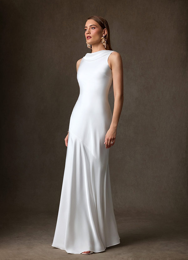 Azazie Yara Wedding Dresses Diamond White Mermaid Stretch Satin Dress image1