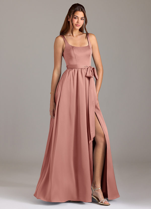 Azazie Elliott Bridesmaid Dresses Rosette A-Line with Pockets Stretch Satin Dress image1