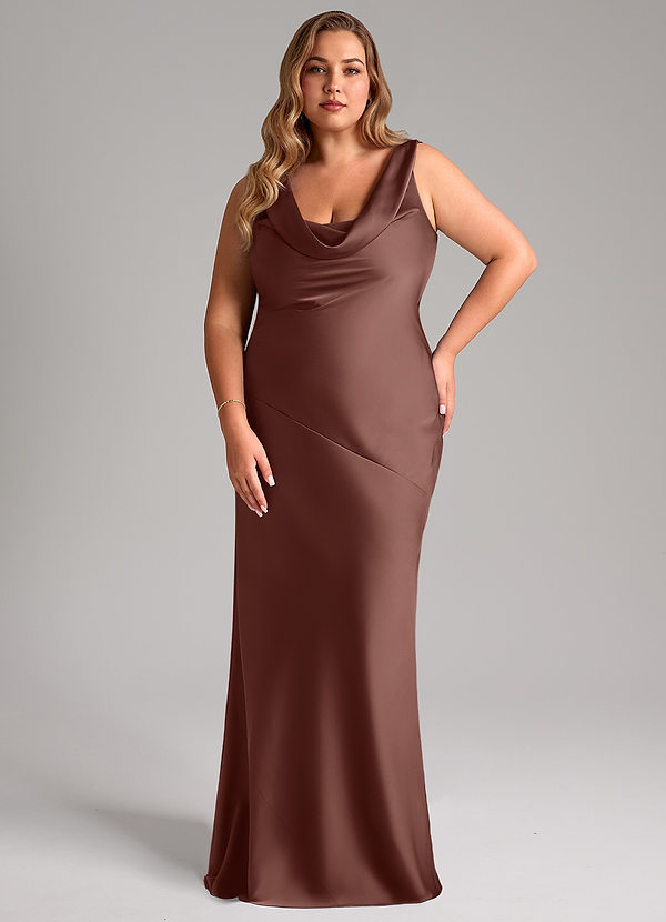 Azazie Rylina Bridesmaid Dresses Espresso Mermaid Stretch Satin Dress image1
