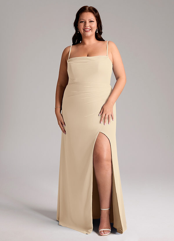 Azazie Leonis Abiti da Damigella Abito Convertibile Tubino in Chiffon Senza Cinturino Champagne image1