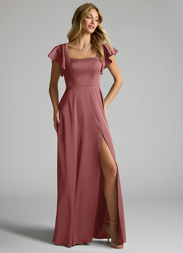 Azazie Bondi Bridesmaid Dresses Amethyst A-Line Bow Stretch Satin Dress image1