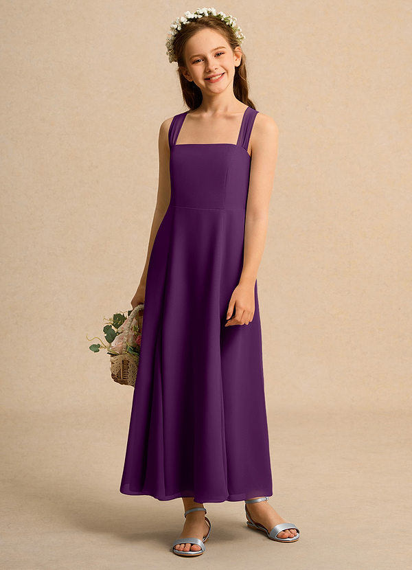 Azazie Tater Junior Formal Vestidos de Niña de Flores Vestido de Uva de Gasa de Corte En A con Plisado image1