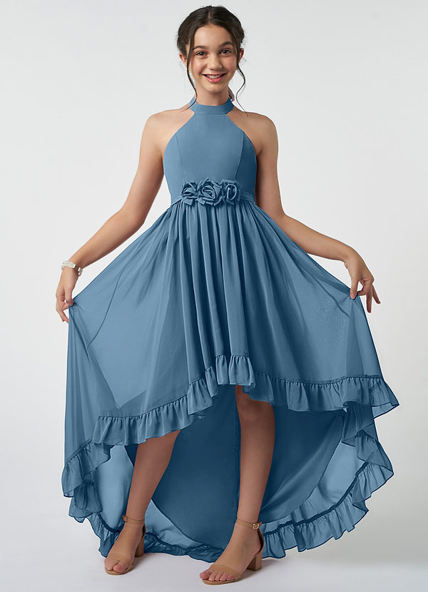 Vestidos De Dama De Honor Junior De Chifón Con Falda Larga De Cascada Musgo main image 0