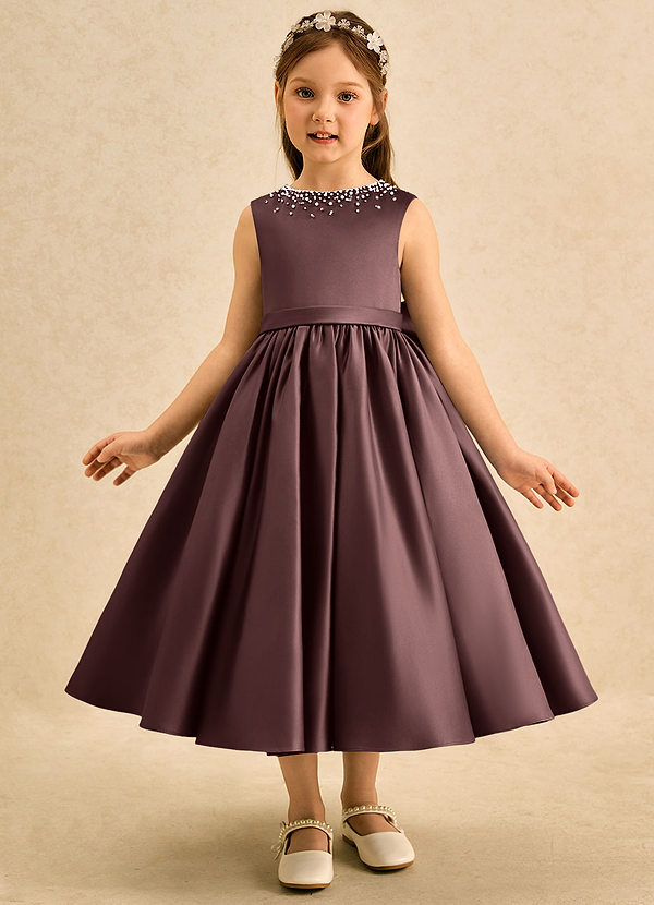 Azazie Doodle Flower Girl Dresses Espresso Ball-Gown Bow Matte Satin Dress image1
