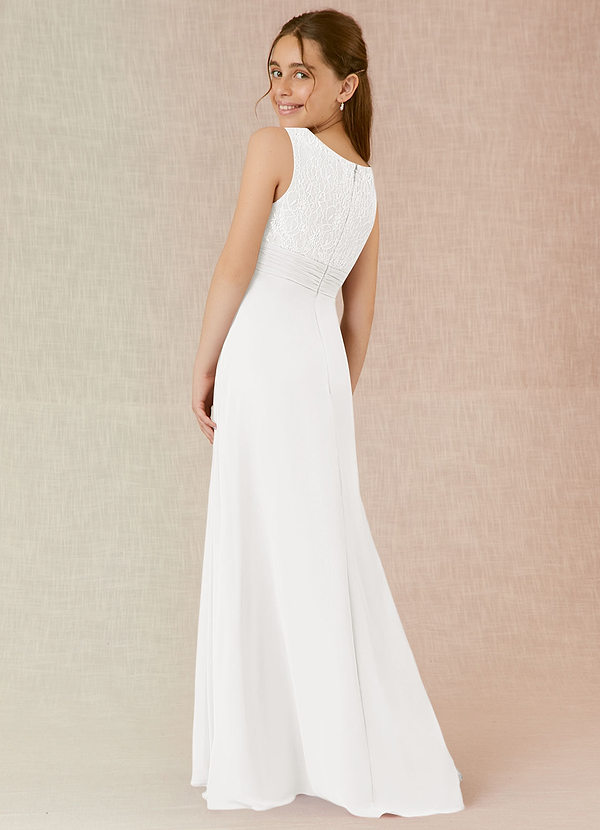 Azazie Snow A-Line Lace Chiffon Floor-Length Junior Bridesmaid Dress image2