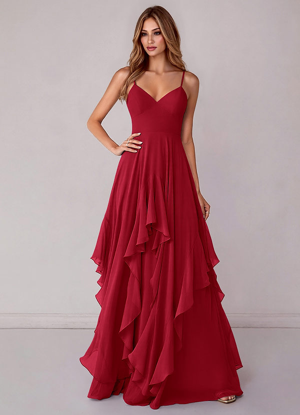 Azazie Zaina Bridesmaid Dresses Scarlet A-Line Chiffon Dress image1