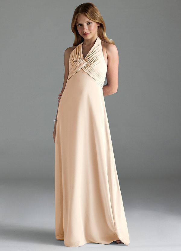 Azazie Tessie Junior White Alabaster A-Line Pleated Chiffon Dress image1